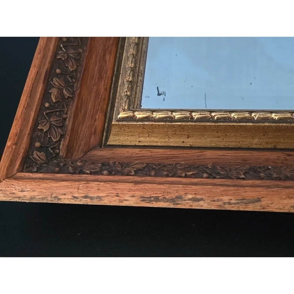 Antique Walnut Deep Ornate Frame Wall Mirror Gilded Interior Patina Age Desilver